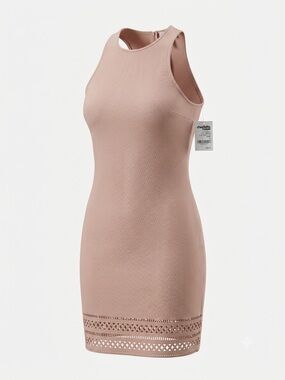 Charlotte Russe Blush Pink Sleeveless Knit Midi Dress with Crochet Hem